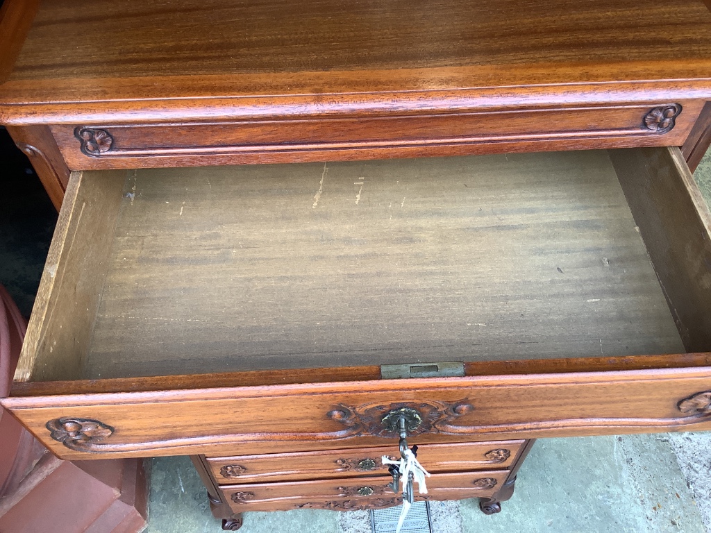 An 18th century style French mahogany tall chest, width 74cm, depth 45cm, height 136cm